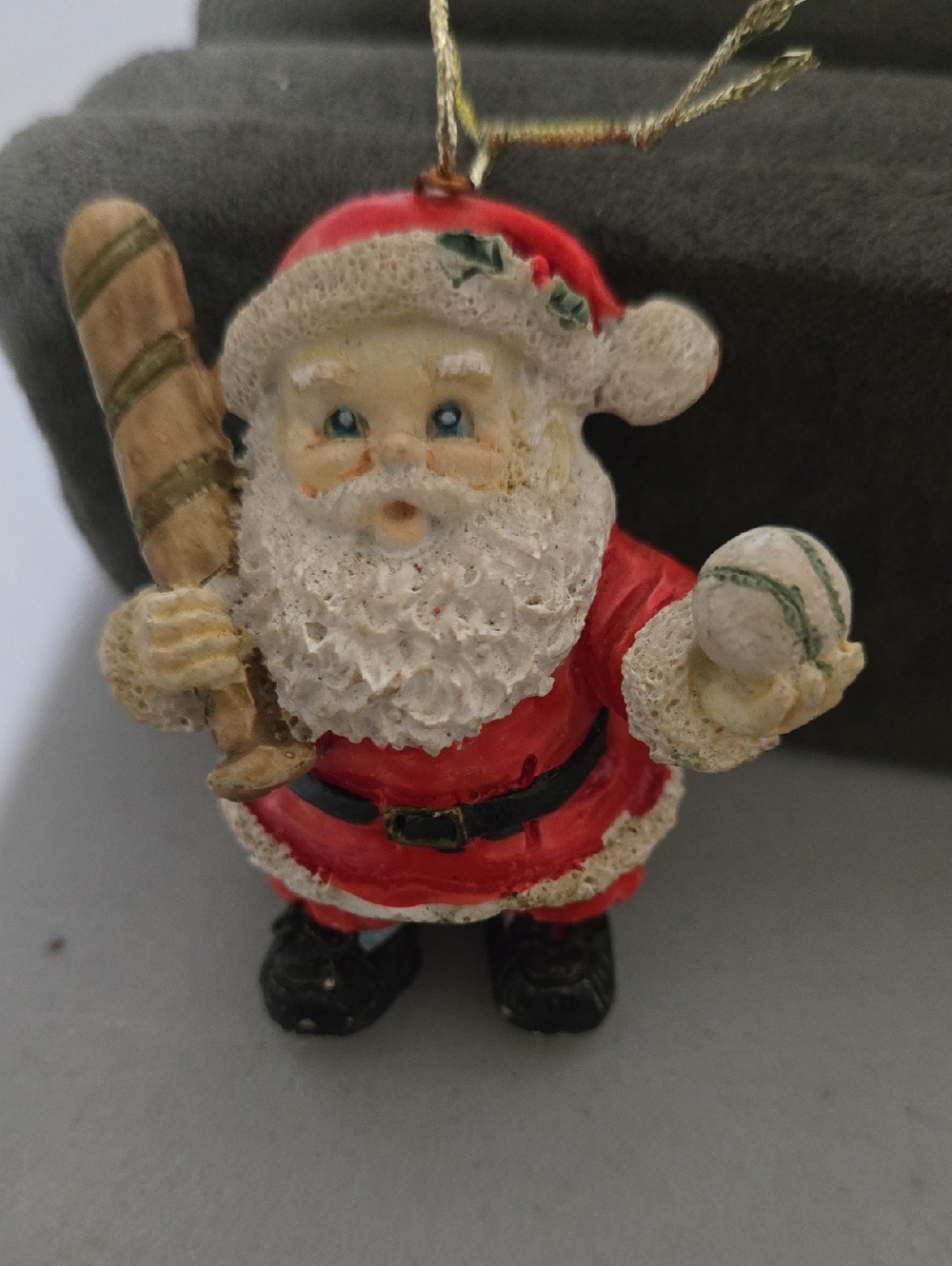 Santa Claus Holding A Bat And Ball Ornament - Charming Festive Handpainted